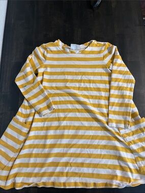 Hanna Andersson Yellow & White Striped Long Sleeve Pocketed Dress Size 6-7